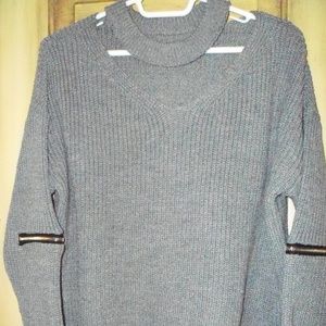 Gray Choker Neck, Zipper Sleeve Sweater